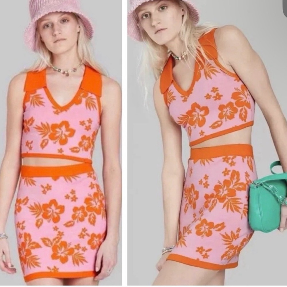 Target Pink and Orange Floral Knit Mini Skirt
